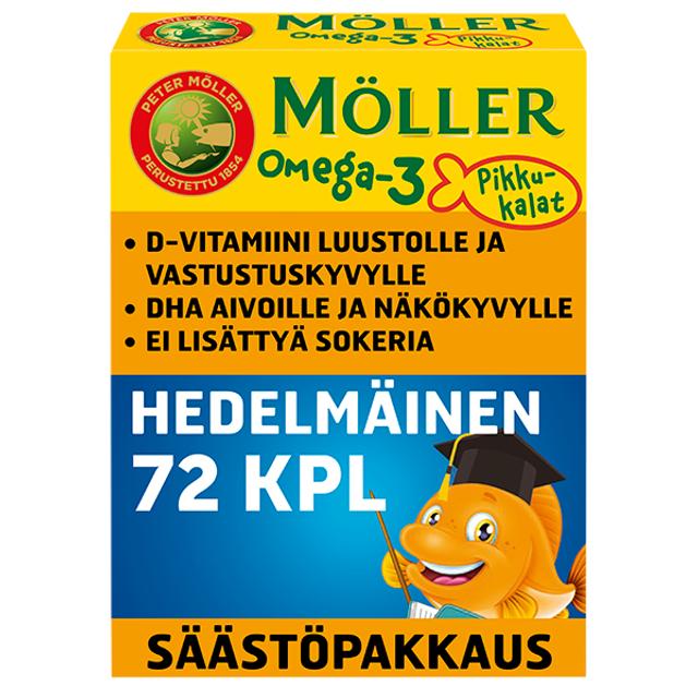 Möller Omega-3 Pikkukalat säästöpakkaus hedelmänmakuinen pehmeä pureskeltava 72kpl