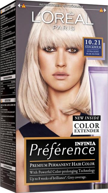 L'Oréal Paris Préférence 10.21 Stockholm Extra Light Pearl Blonde Erittäin kirkas helmiäisvaalea kestoväri 1kpl