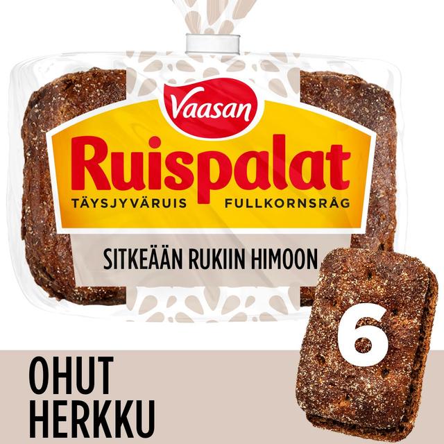 Vaasan Ruispalat Ohut Herkku 195g 6 kpl täysjyväruisleipä