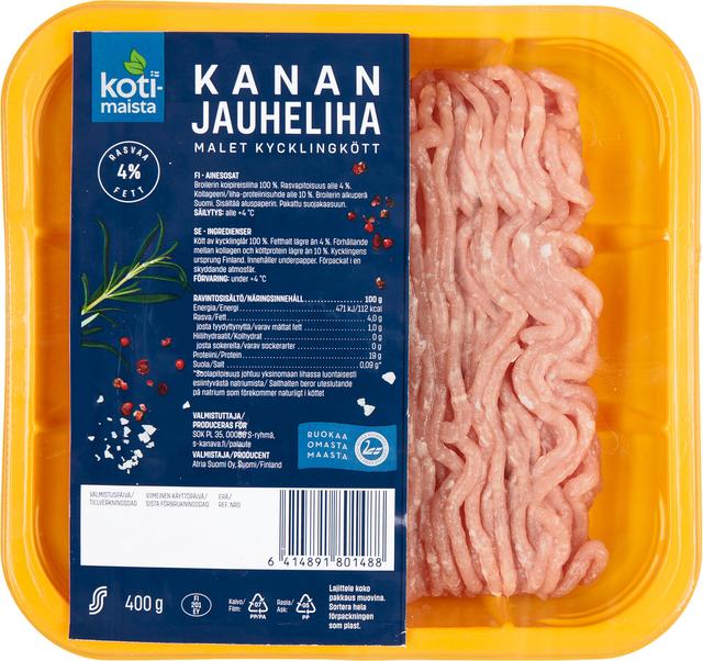 Kotimaista kanan jauheliha 4 % 400 g