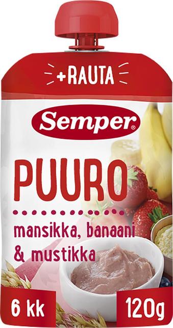 Semper Puuro Mansikka banaani & mustikka 6kk käyttövalmis lastenpuuro 120g