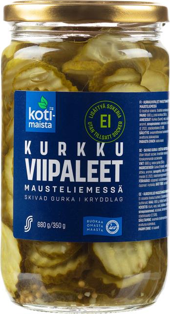 Kotimaista kurkkuviipaleet mausteliemessä, ei lisättyä sokeria 680/350 g