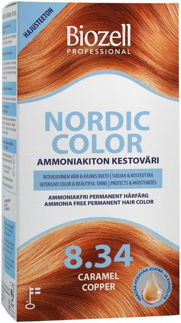 Biozell Professional Nordic Color ammoniakiton kestoväri Caramel Copper 8.34 2x60ml