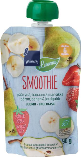 Rainbow smoothie päärynä, banaani & mansikka luomu 90 g 6 kk