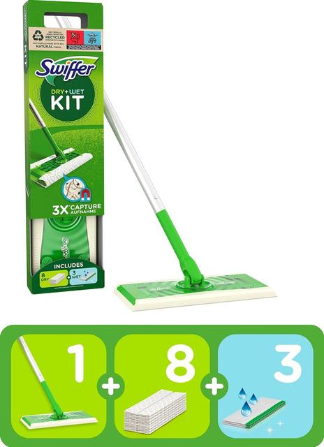 Swiffer Floor Starter Kit (varsi ja 8 kuivaa+3 kosteaa pöly-/puhdistusliinaa)