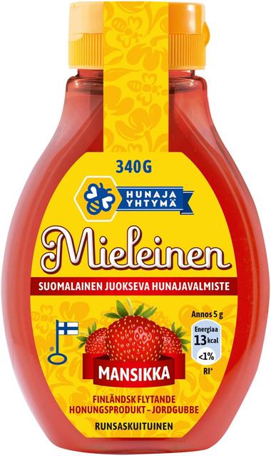 Mieleinen suomalainen juokseva hunajavalmiste mansikka 340g