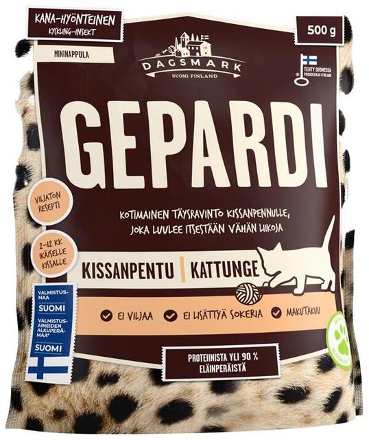 Dagsmark GEPARDI kana-hyönteinen, viljaton täysravinto pennuille, kasvaville ja toipuville kissoille 500 g