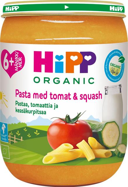 Hipp 190g Luomu Pastaa, tomaattia ja kesäkurpitsaa 6kk