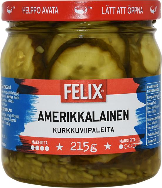 Felix Amerikkalainen kurkkuviipaleita makeassa mausteliemessä 410/215g