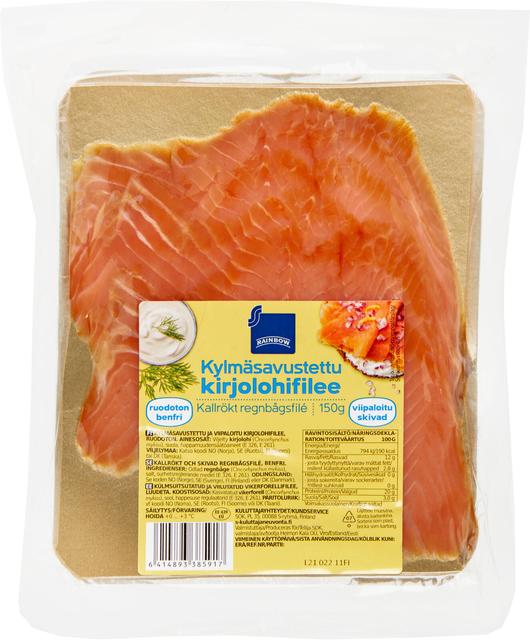 Rainbow kylmäsavustettu kirjolohifilee viipaloitu 150 g