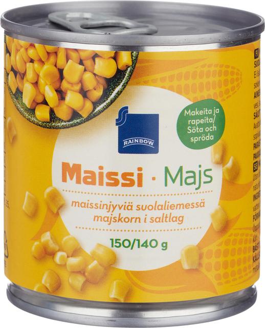 Rainbow maissinjyvät suolaliemessä 150g/140g