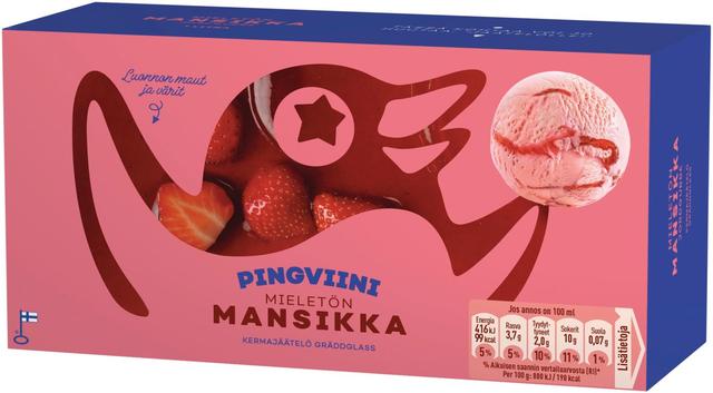 Pingviini Mansikka kermajäätelö kotipakkaus 1L/520g