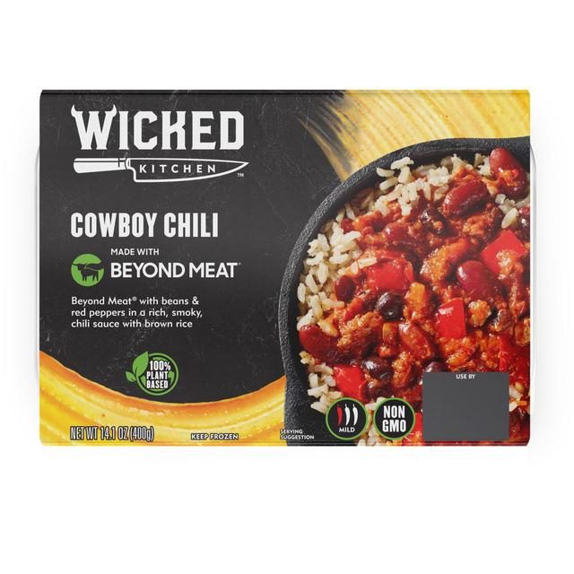 Wicked Kitchen - Mausteinen Beyond Meat®  herneproteiiniseos, kypsennettyjä papuja ja grillattua punaista paprikaa chilikastikkeessa kypsennetyn ruskean riisin kera. Pakaste.