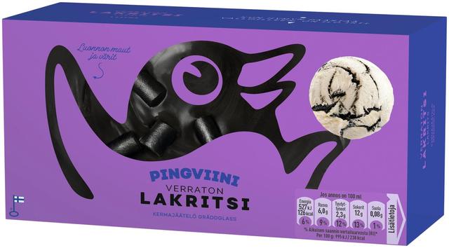 Pingviini Lakritsi kermajäätelö kotipakkaus 1L/530g