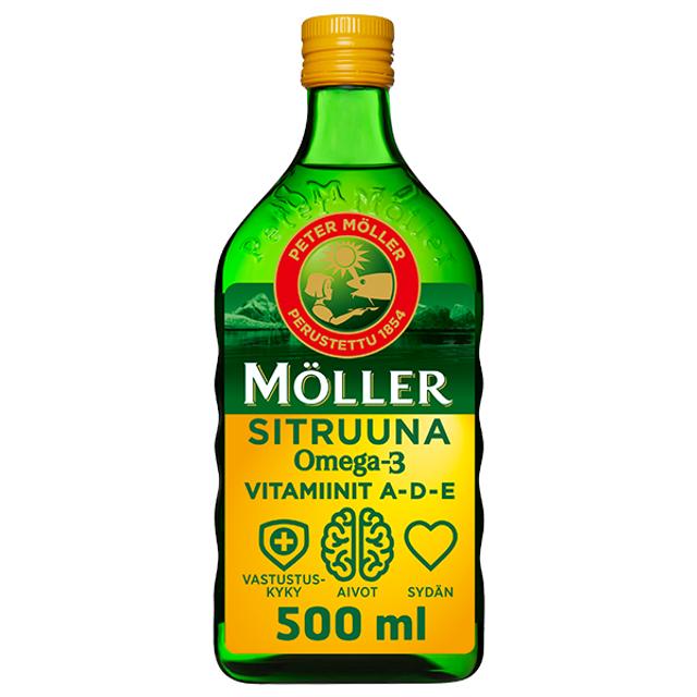 Möller Kalanmaksaöljy Sitruuna Omega-3 Vitamiinit A-D-E ravintolisä 500ml