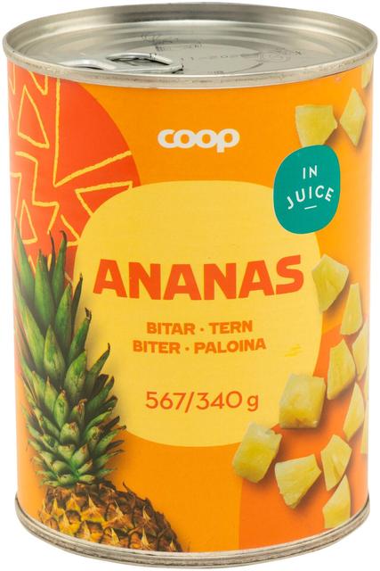 Coop ananas paloina täysmehussa 567/340 g