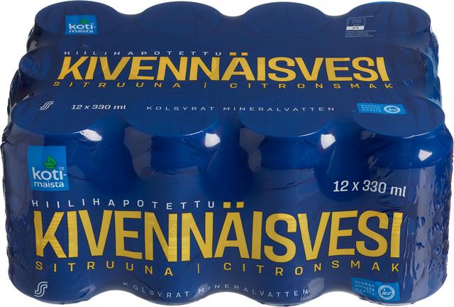 12 x Kotimaista Hiilihapotettu kivennäisvesi sitruuna 0,33l