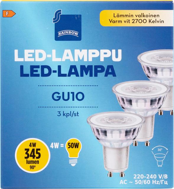 Rainbow LED-kohdelamppu 4W GU10 2700K 345lm 3kpl