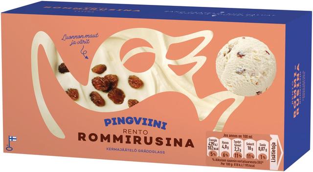 Pingviini Rommirusina kermajäätelö kotipakkaus 1L/524g