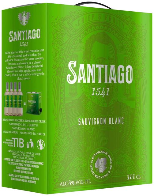 Santiago Sauvignon Blanc valkoviinijuoma 8% 3 l bib