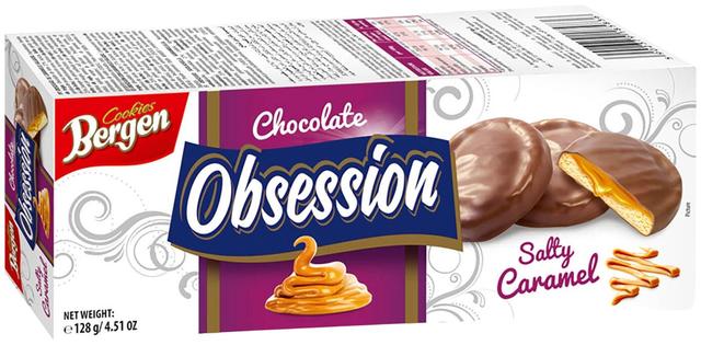 Bergen Obsession suklaakuorrutettu täytekeksi Salty Caramel 128g suolainen karamelli