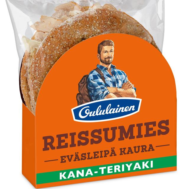 Oululainen Reissumies Eväsleipä Kaura Kana-teriyaki 153g, täytetty kauraleipä kana-teriyakimajoneesi-coleslaw