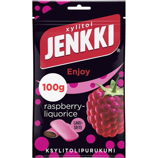 Jenkki Enjoy Raspberry-Liquorice ksylitolipurukumi 100g