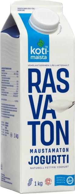 Kotimaista 1kg Rasvaton Maustamaton vähälaktoosinen jogurtti