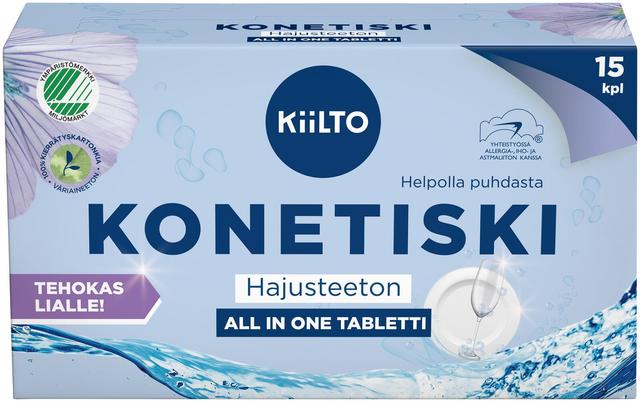 Kiilto All in 1 konetiskitabletti Hajusteeton 15 kpl