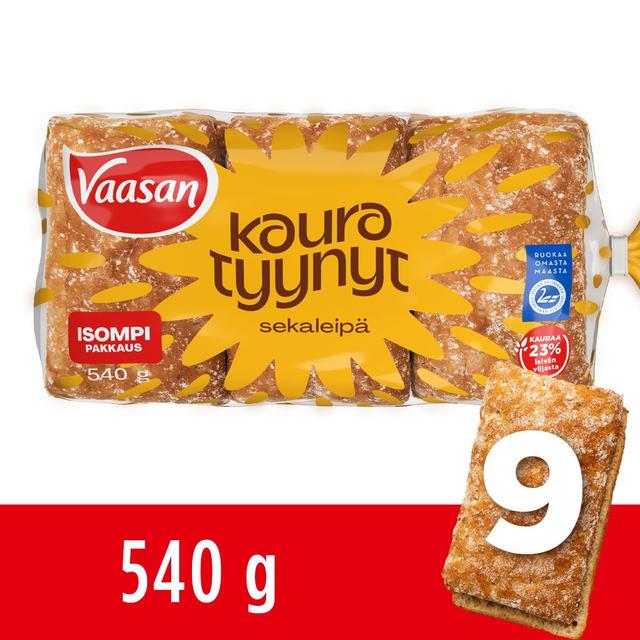 Vaasan Kauratyynyt 540 g 9 kpl halkaistu kaurasekaleipä