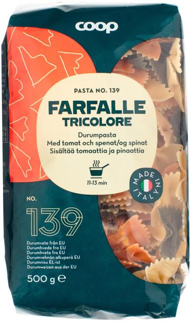 Coop Farfalle tricolore kuviopasta 500 g