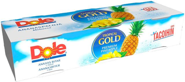 3x227/139g Dole Tropical Gold Pizzaan ja tacoihin sopivia pieniä ananaspaloja omassa mehussa 3-pack