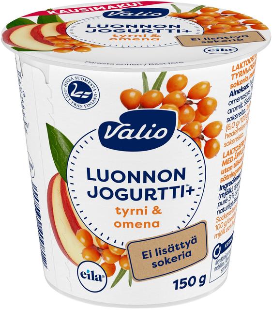 Valio Luonnonjogurtti+™ tyrni & omena 150 g ei lisättyä sokeria, laktoositon kausimaku