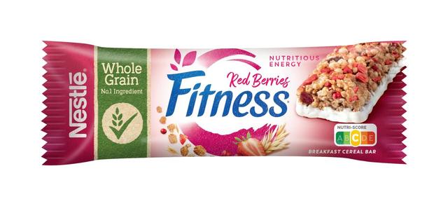 Nestlé Fitness 23.5g Red Berries viljapatukka punaisilla marjoilla ja maitopohjalla