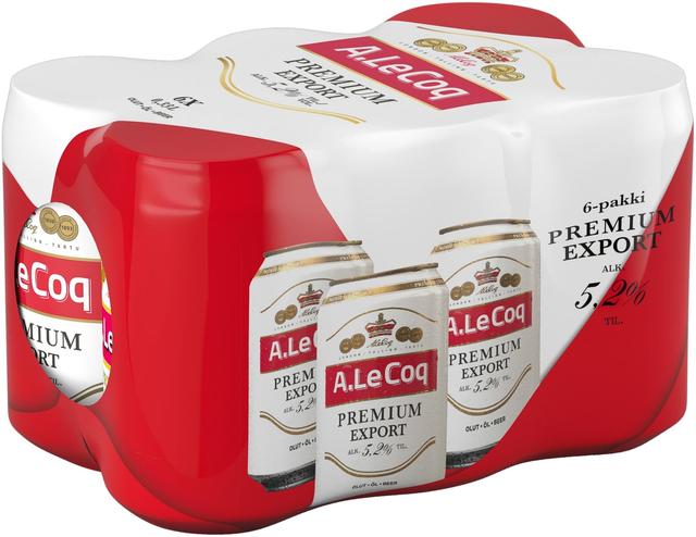 6 x A. Le Coq Premium Export 5,2% 0,33 l tlk kutiste