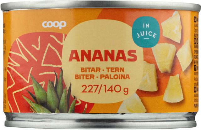 Coop ananas paloina täysmehussa 227/140 g