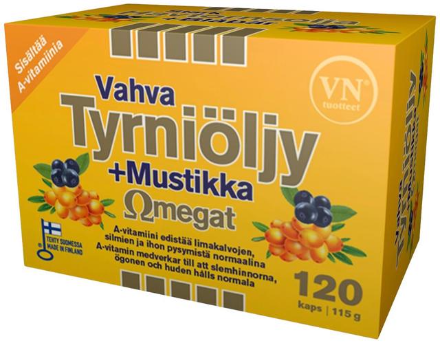 Vahva Tyrniöljy+Mustikka Omegat 120 kaps - ravintolisä Via Naturale