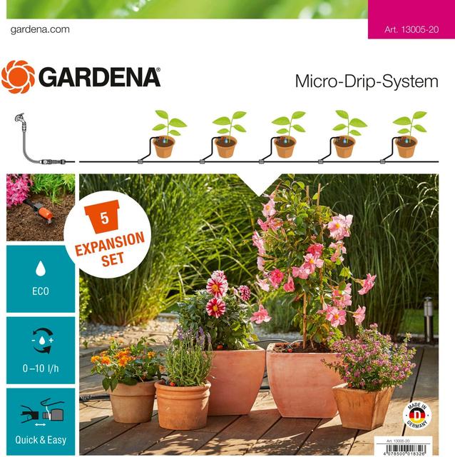 Gardena Micro-Drip-laajennussarja ruukuilleViidelle ruukulle