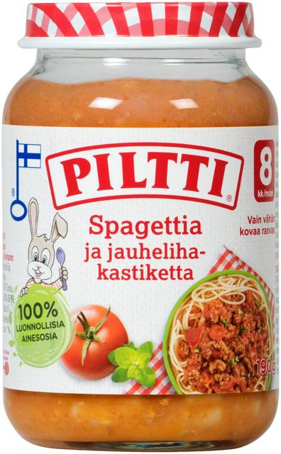 Piltti 190g Spagettia ja jauhelihakastiketta lastenateria 8kk