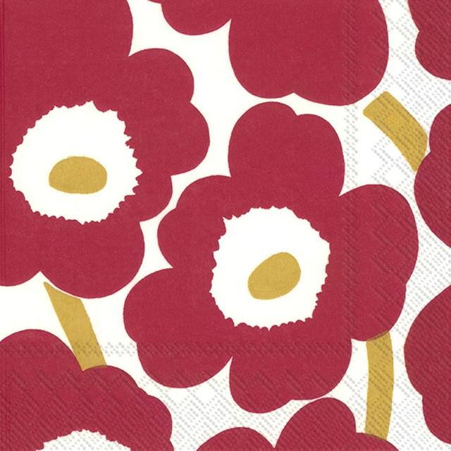 Marimekko 25cm Unikko tummapunainen kulta 20kpl lautasliina