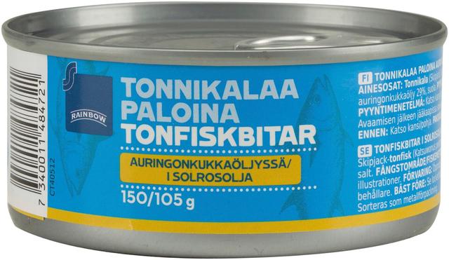 Rainbow 150/105g tonnikalaa paloina auringonkukkaöljyssä