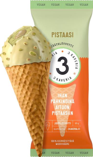 3 Kaveria Vegaaninen Pistaasi jäätelötuutti 150ml/95g