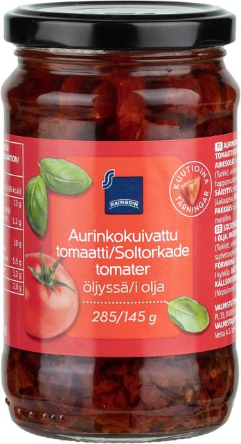 Rainbow aurinkokuivatut tomaatit kuutioina öljyssä 285/145 g