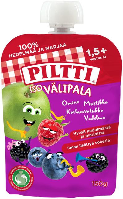 Piltti Iso Välipala 150g  Omena-Mustikka, Vadelma, Karhunvatukka 1,5+v annospussi