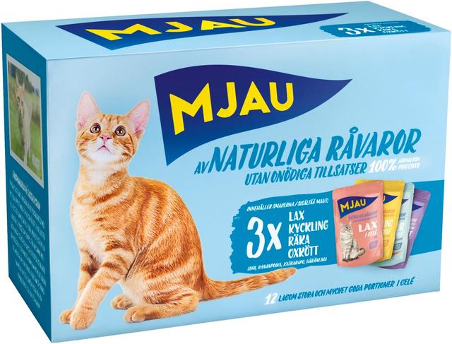 Mjau Lajitelma Liha&Kala hyytelössä 12x85g kissanruoka