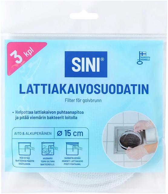 Sini lattiakaivosuodatin 15cm 3kpl