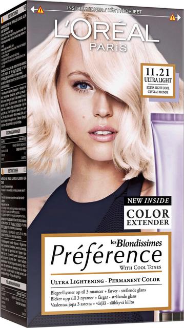 L'Oréal Paris Préférence Le Blonding 11.21 Ultra Light Extra Light Cool Crystal Blonde Erittäin kirkas viileä kristallinvaalea kestoväri 1kpl