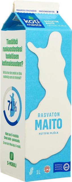 Kotimaista rasvaton maito 1l