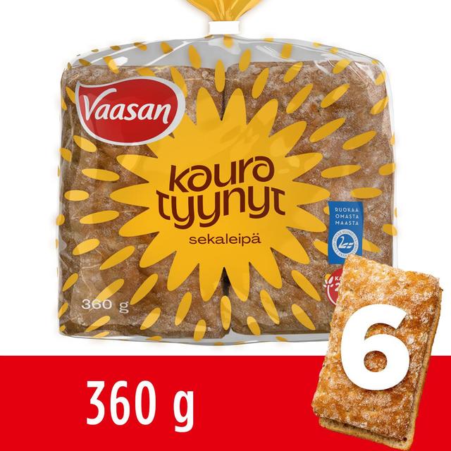 Vaasan Kauratyynyt 360 g 6 kpl halkaistu kaurasekaleipä