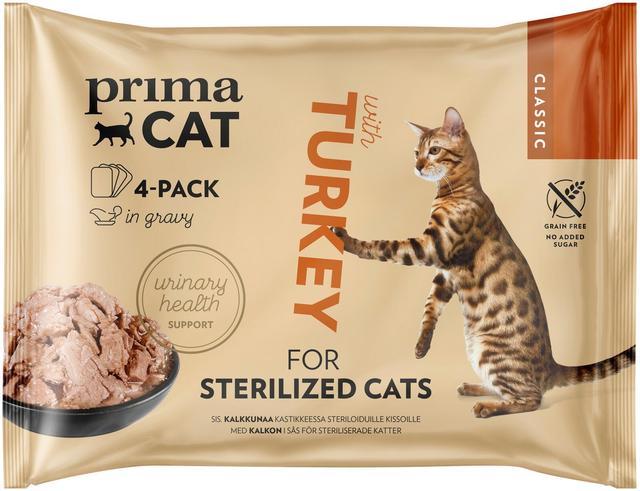 PrimaCat Classic Kalkkunaa kastikkeessa steriloiduille kissoille 4 x 85 g